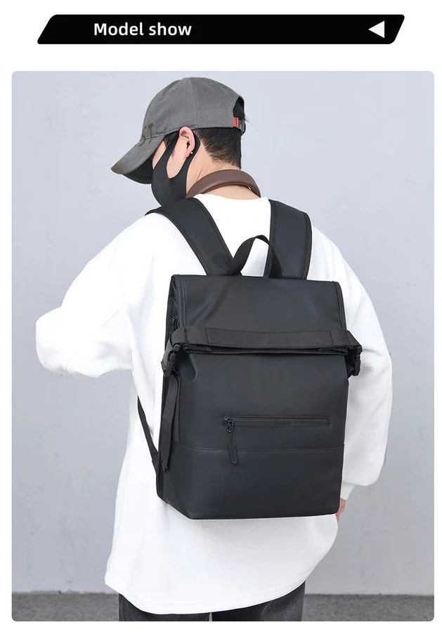 Fold-top backpack with a plain front and lower zip FF-177 by Feima Bag