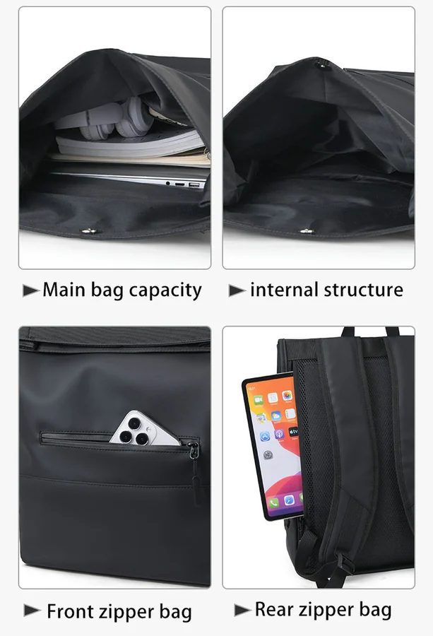 Fold-top backpack with a plain front and lower zip FF-177 by Feima Bag