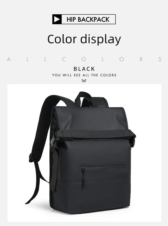 Fold-top backpack with a plain front and lower zip FF-177 by Feima Bag