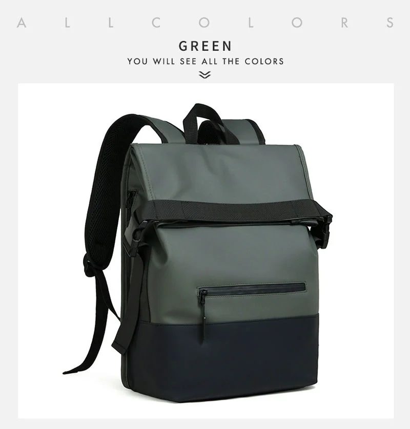 Fold-top backpack with a plain front and lower zip FF-177 by Feima Bag