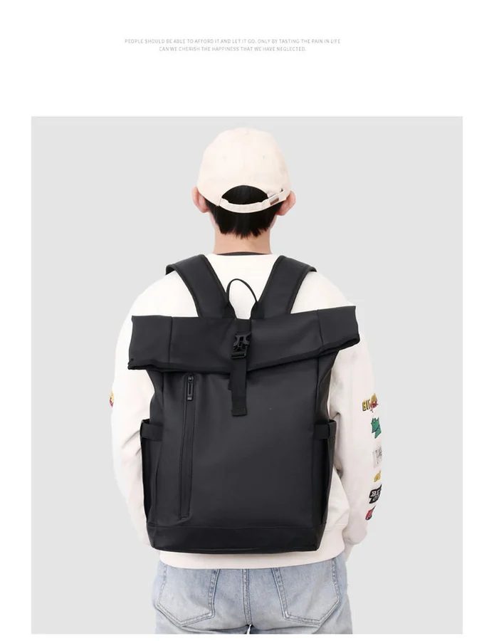 Roll-Top Backpack with Vertical Front Zip FF-194 by Feima Bag