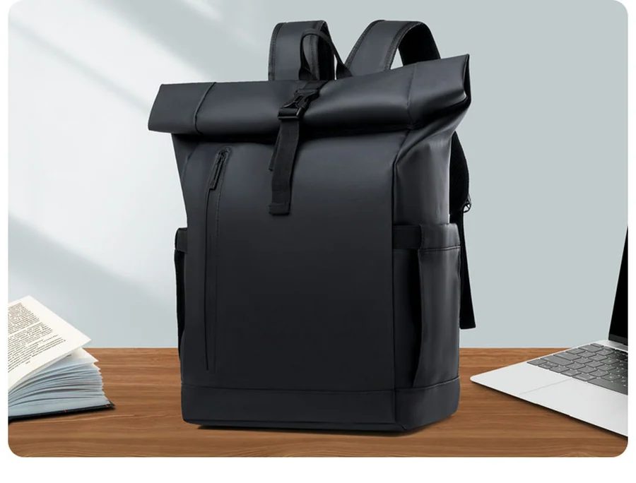 Roll-Top Backpack with Vertical Front Zip FF-194 by Feima Bag