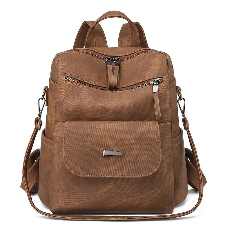 PU backpack with curved zips and front flap pocket FF-195 by Feima Bag