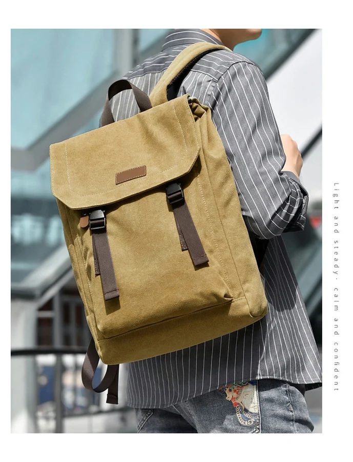 Canvas Flap Backpack with Buckle Straps FF-207 by Feima Bag