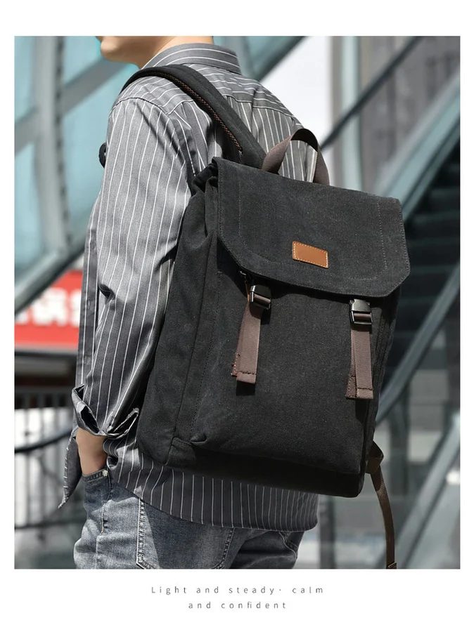 Canvas Flap Backpack with Buckle Straps FF-207 by Feima Bag
