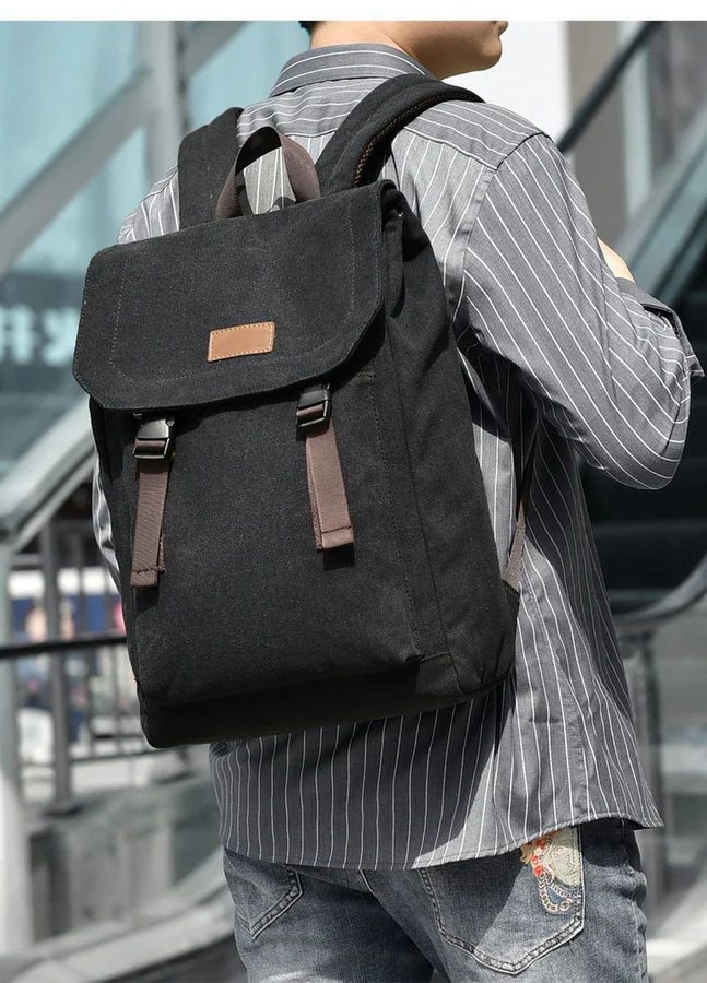 Canvas Flap Backpack with Buckle Straps FF-207 by Feima Bag