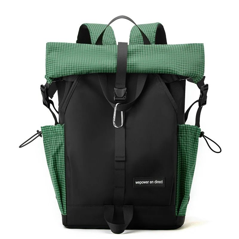 Fold-Top Backpack with Grid-Patterned Trim FF-217 by Feima Bag