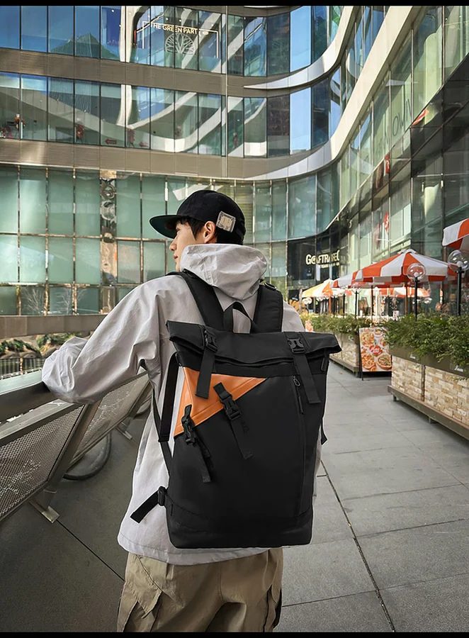 Fold Top Backpack with Angular Contrast Panel FF-230 by Feima Bag