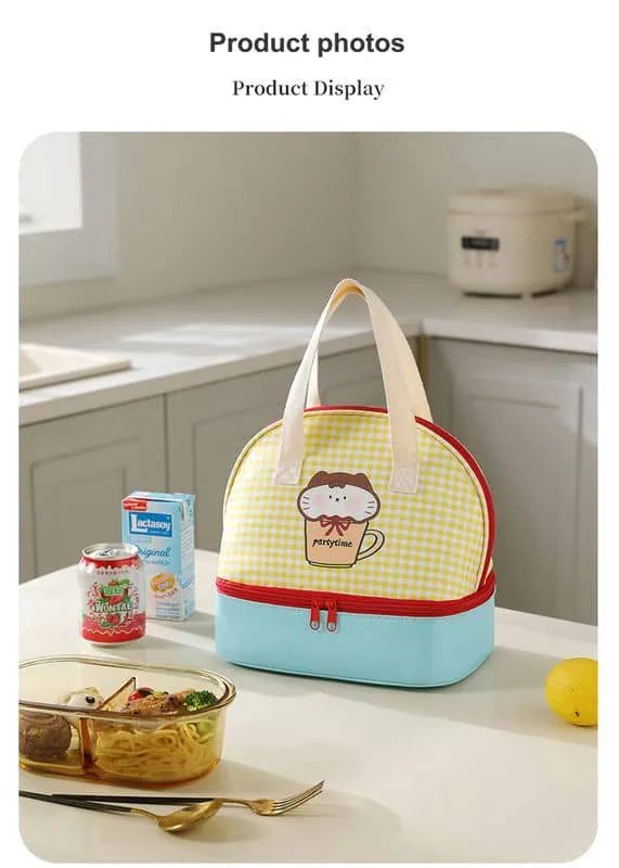 Checked Lunch Tote with Separate Lower Compartment FK-073 by Feima Bag