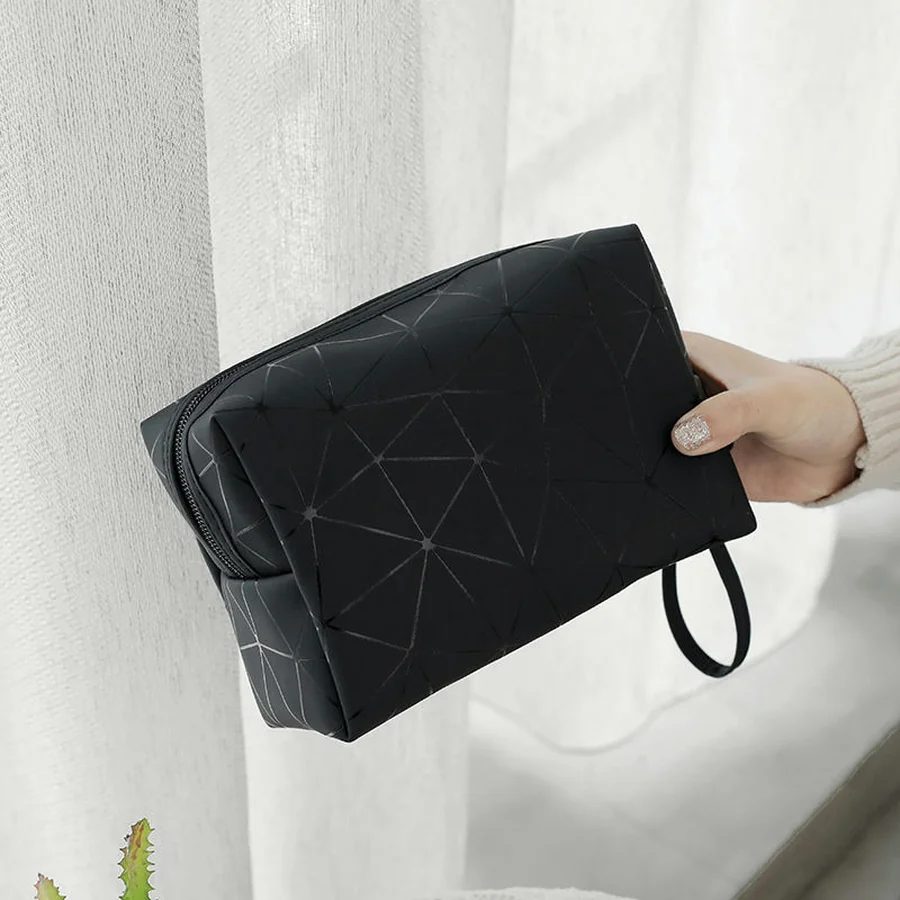 Geometric cosmetic pouch with a side loop FJ-089 by Feima Bag