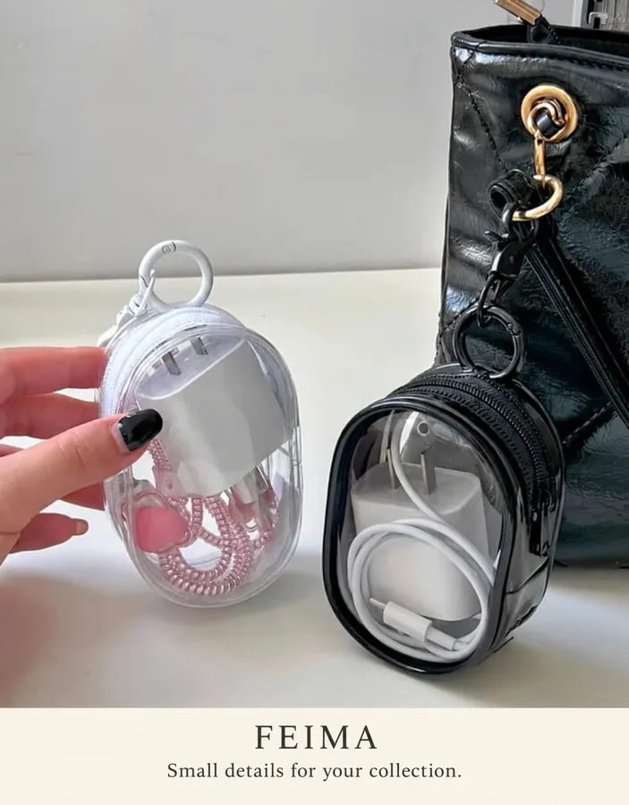 Transparent oval zip pouch with a top clip FJ-091 by Feima Bag