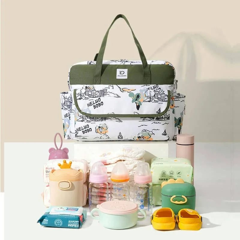 Printed Tote with Mint Green Handles FM-006A by Feima Bag