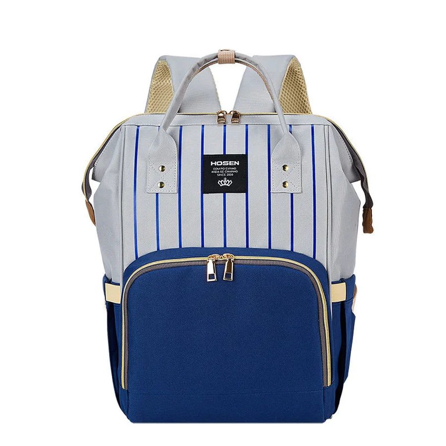 Striped Diaper Backpack with Large Front Zip Pocket FM-008 by Feima Bag
