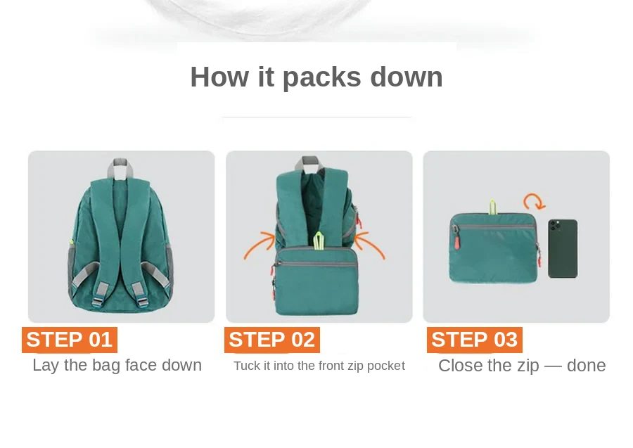 Foldable backpack with front packing pocket FA-096 by Feima Bag