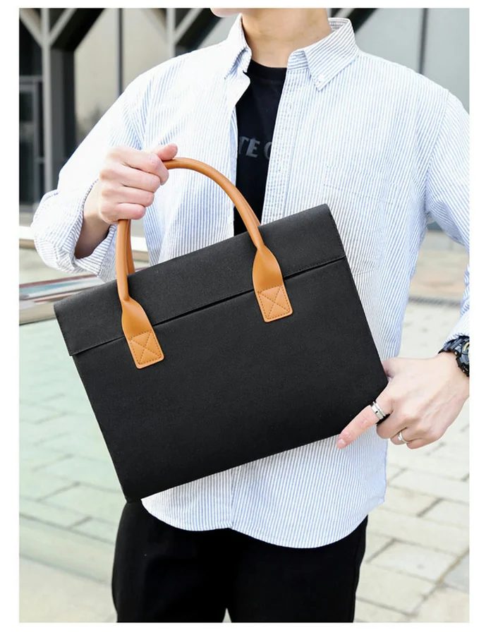 Fabric Work Bag with Upper Flap and Tan Handles FD-053A by Feima Bag