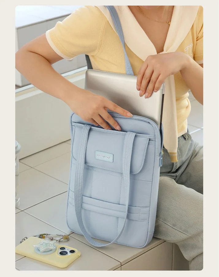 Upright Quilted Laptop Tote with Small Flap FD-076 by Feima Bag