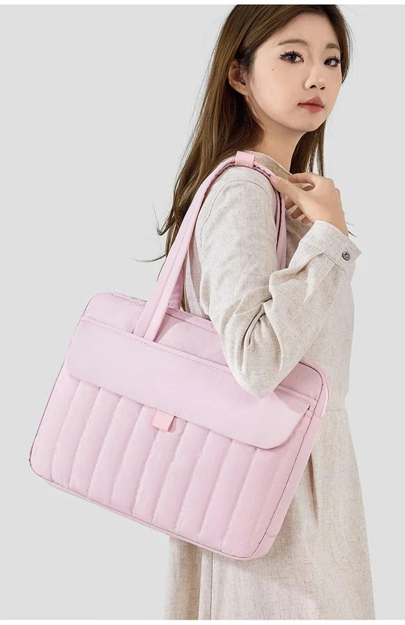 Channel-Quilted Laptop Tote with Wide Flap FD-076B by Feima Bag
