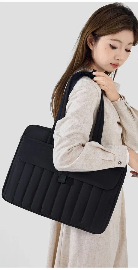 Channel-Quilted Laptop Tote with Wide Flap FD-076B by Feima Bag
