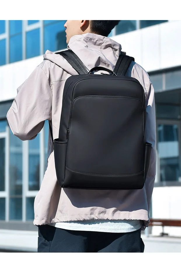 Slim Black Backpack with Front Zip Pockets FD-097 by Feima Bag