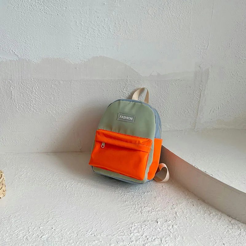 Colour Block Kids Backpack with Front Zip Pocket FG-086 by Feima Bag
