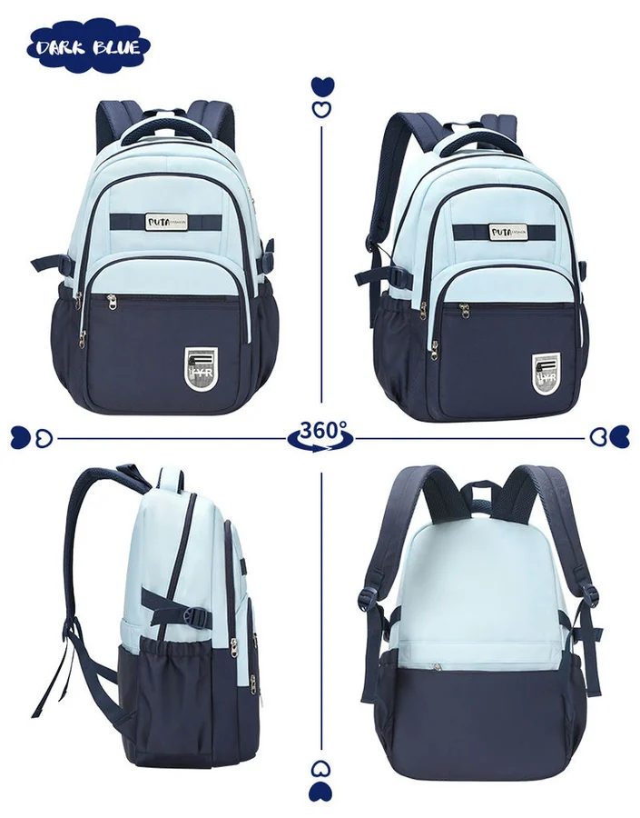 School Backpack with Curved Zips and Side Clips FG-098A by Feima Bag