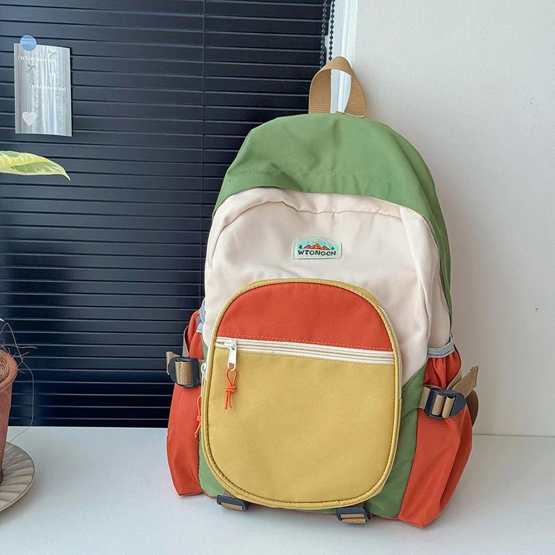 Colour Block School Backpack with Rounded Front Pocket FG-126 by Feima Bag