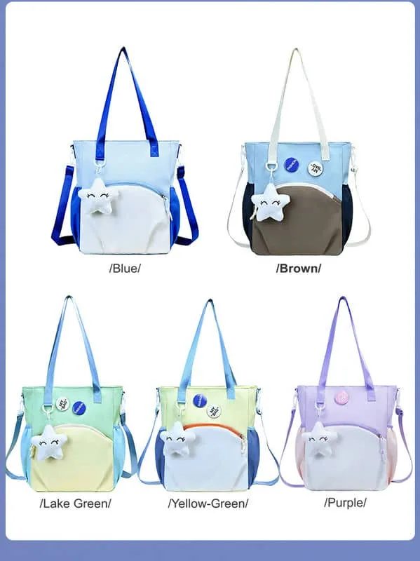 Colour-Block School Tote with Curved Front Pocket FG-133 by Feima Bag