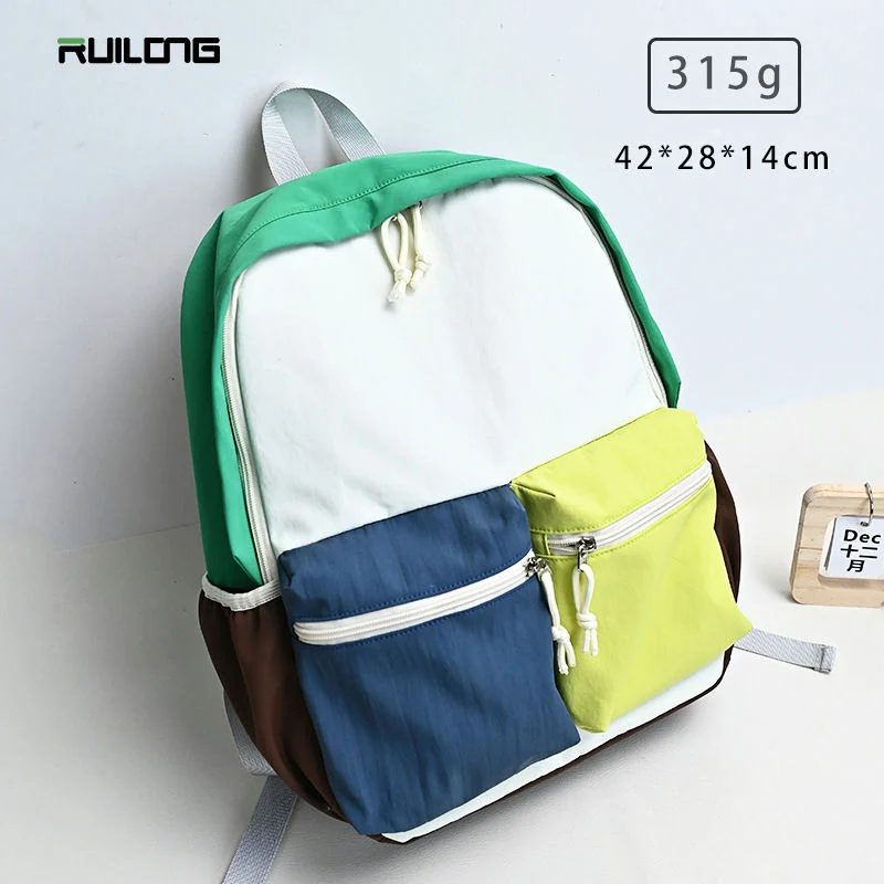 Colour-Block Backpack with Twin Front Pockets FG-136 by Feima Bag