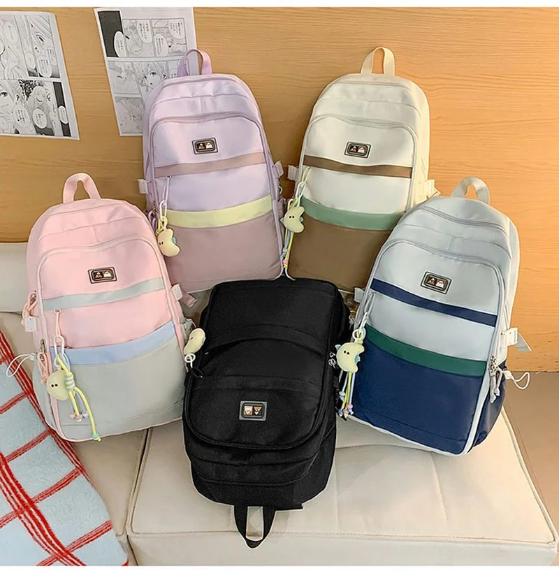 Colour Block School Backpack with Broad Lower Pocket FG-148 by Feima Bag