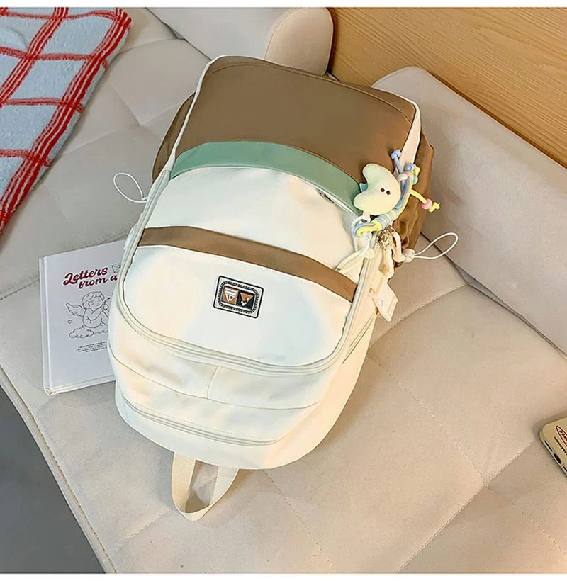 Colour Block School Backpack with Broad Lower Pocket FG-148 by Feima Bag