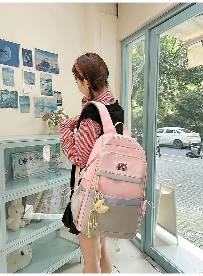 Colour Block School Backpack with Broad Lower Pocket FG-148 by Feima Bag