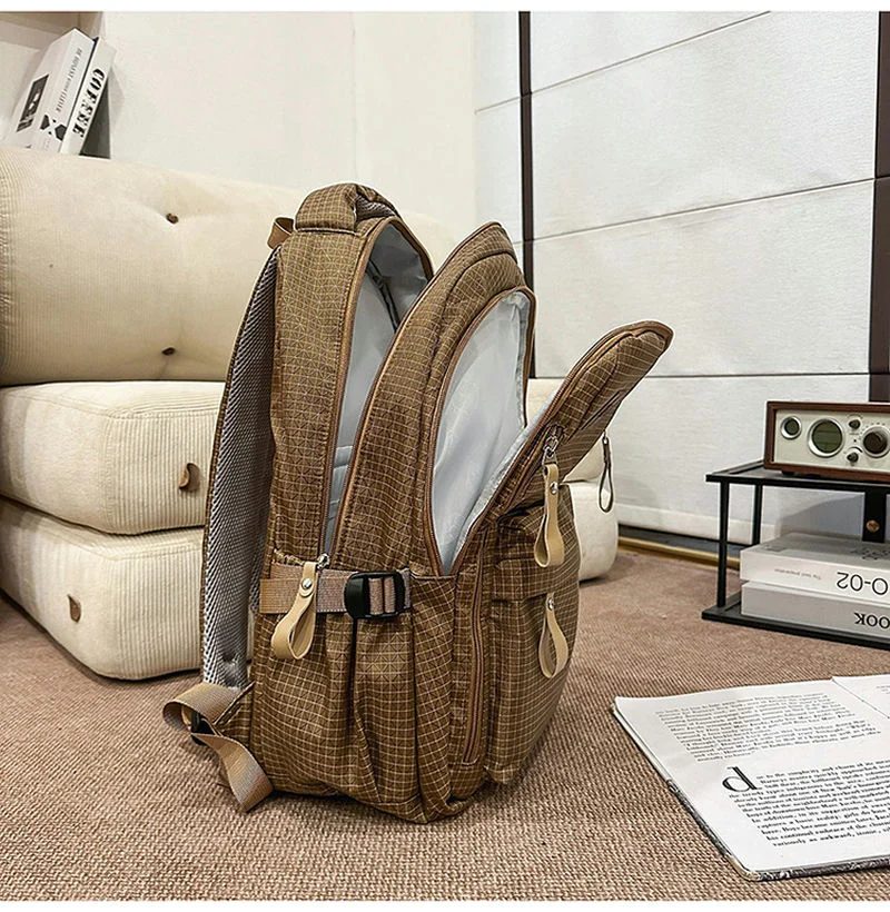 Fine Grid School Backpack with Stacked Front Pockets FG-149 by Feima Bag