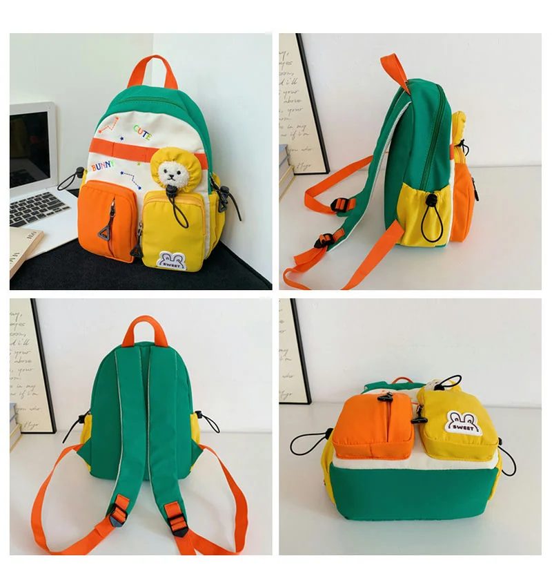 School Backpack with Twin Front Pouches and Face Detail FG-156 by Feima Bag