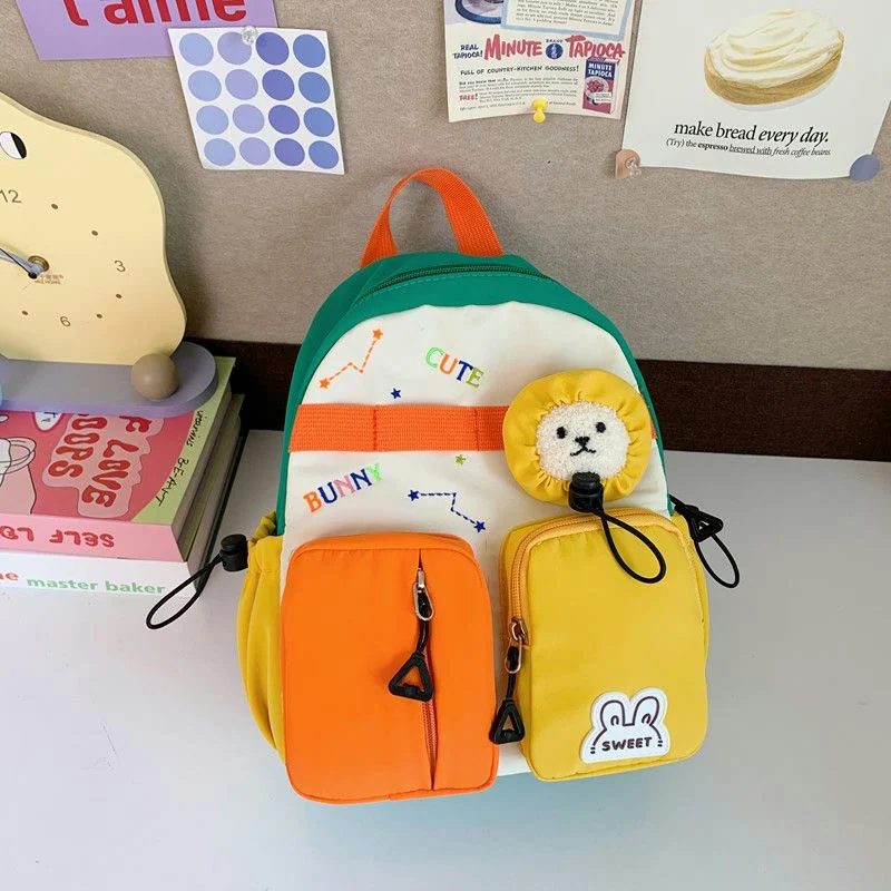 School Backpack with Twin Front Pouches and Face Detail FG-156 by Feima Bag