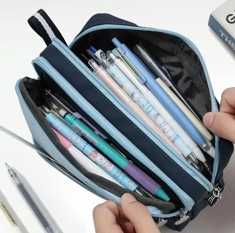 Three Compartment Pencil Case with Front Zip Pocket FPC-001 by Feima Bag
