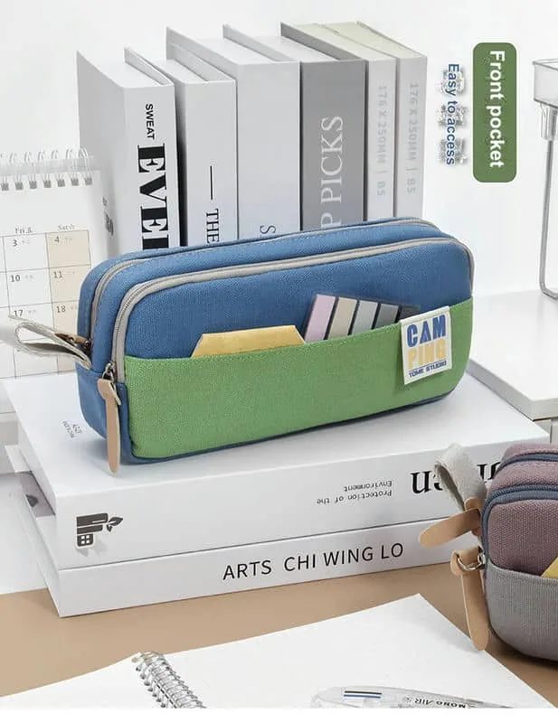 Canvas Pencil Case with Open Contrast Front Pocket FPC-006 by Feima Bag