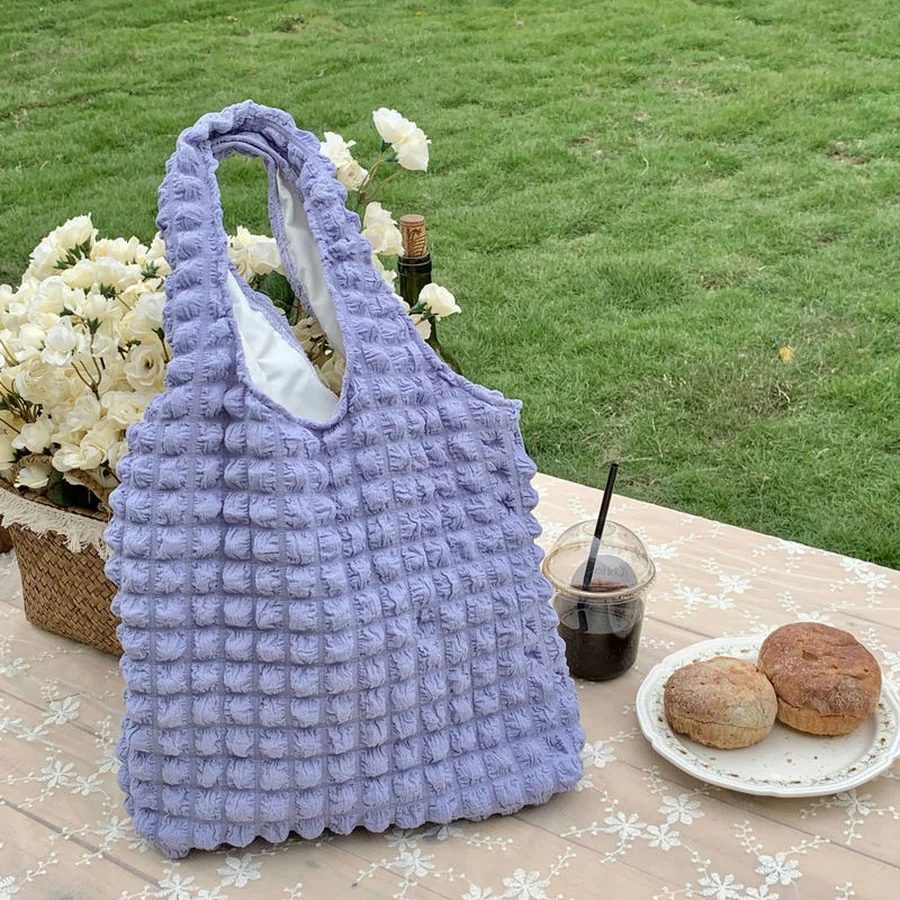 Textured Shoulder Tote with Matching Fabric Handles FBB-004 by Feima Bag