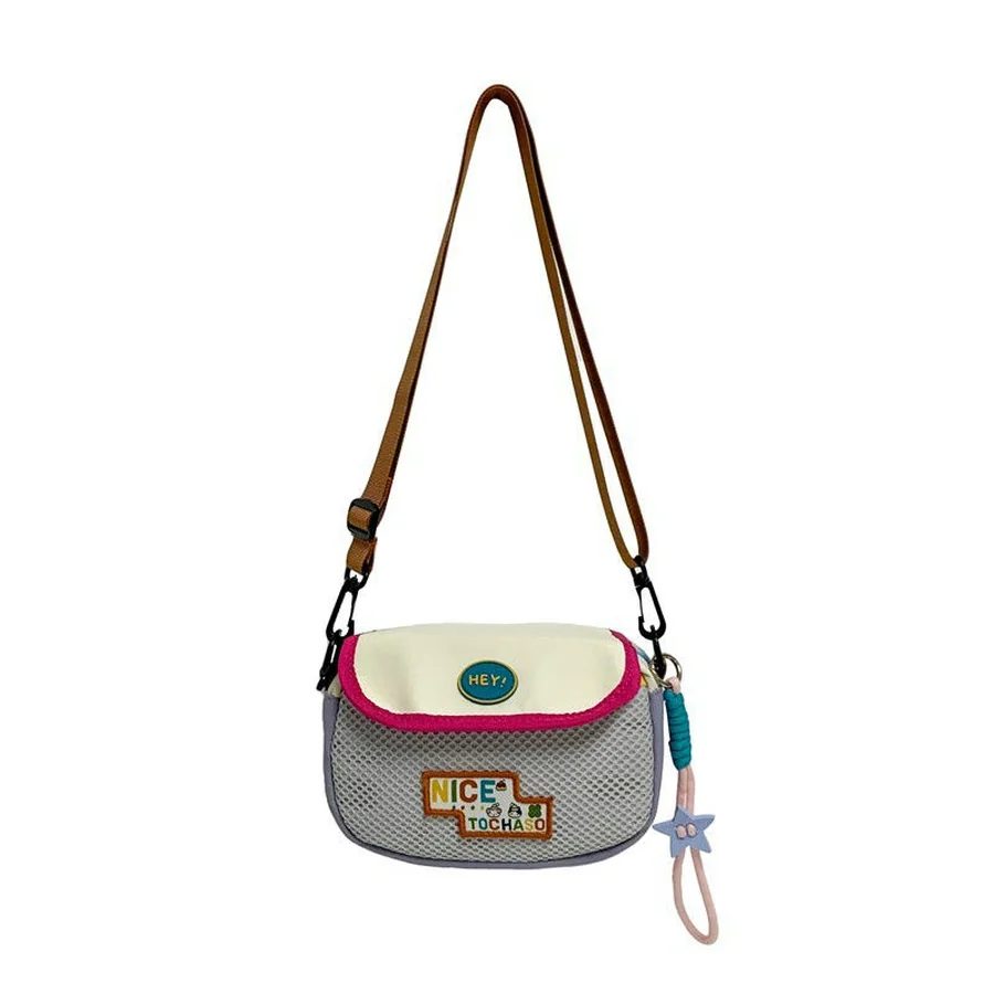 Mesh-Front Mini Crossbody with Contrast-Edged Flap FKS-014 by Feima Bag