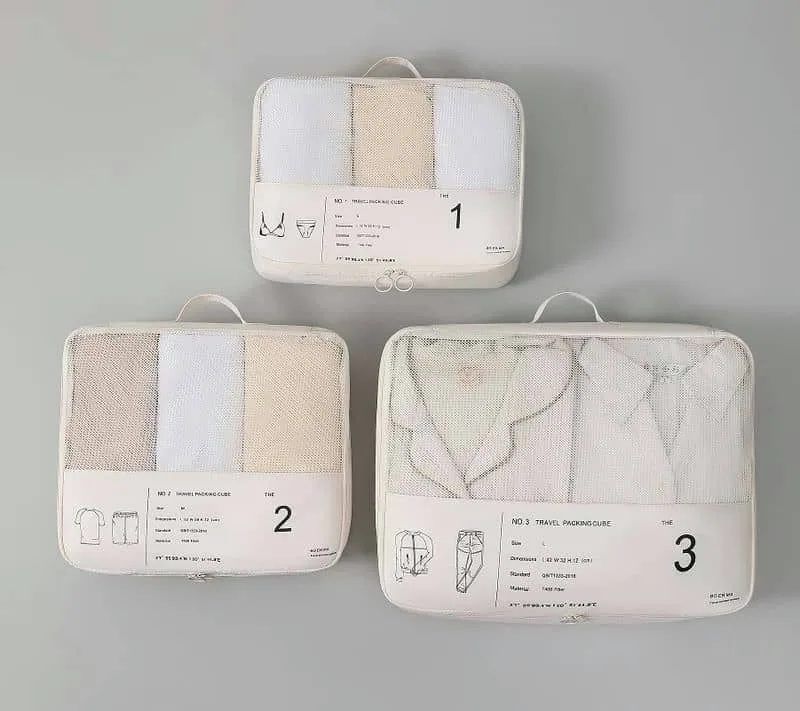 Six Piece Beige Packing Set with Mesh Panels FJ-029 by Feima Bag