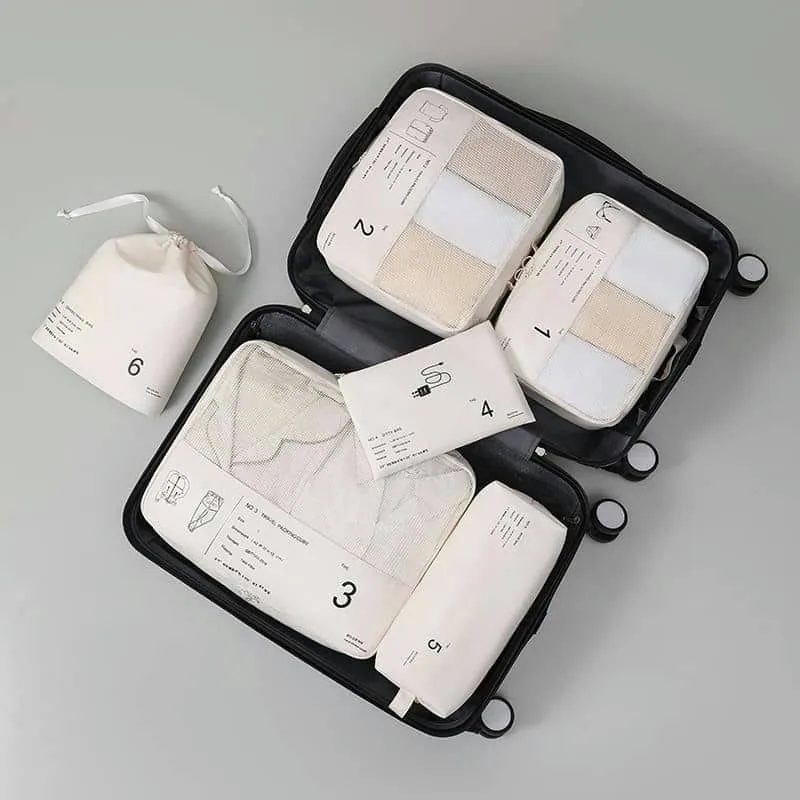 Six Piece Beige Packing Set with Mesh Panels FJ-029 by Feima Bag