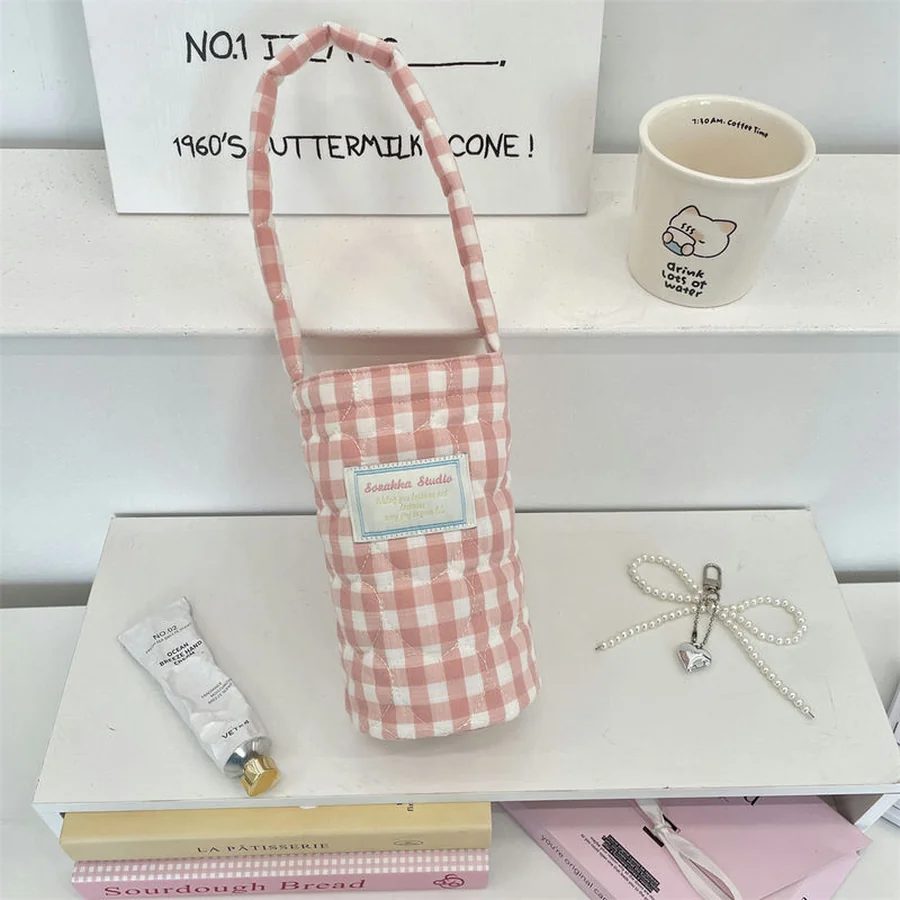 Gingham bottle bag with one long handle FH-100 by Feima Bag