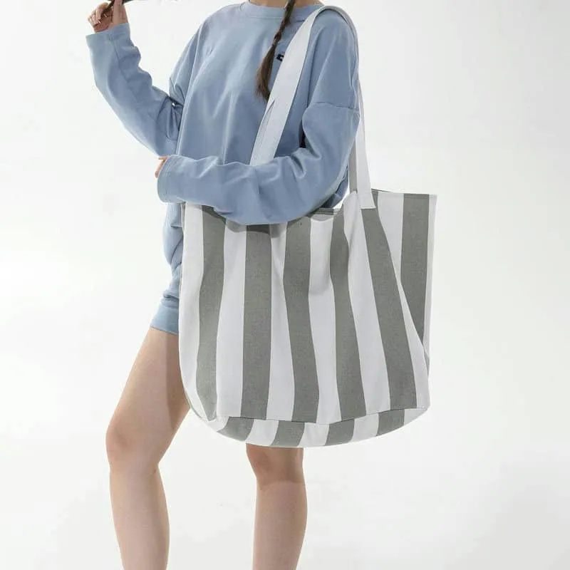 Blue and White Striped Canvas Tote FH-100A by Feima Bag