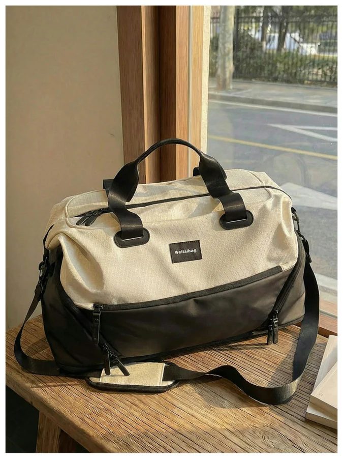 Travel Tote with Grid Upper Panel and Dark Base FC-114 by Feima Bag